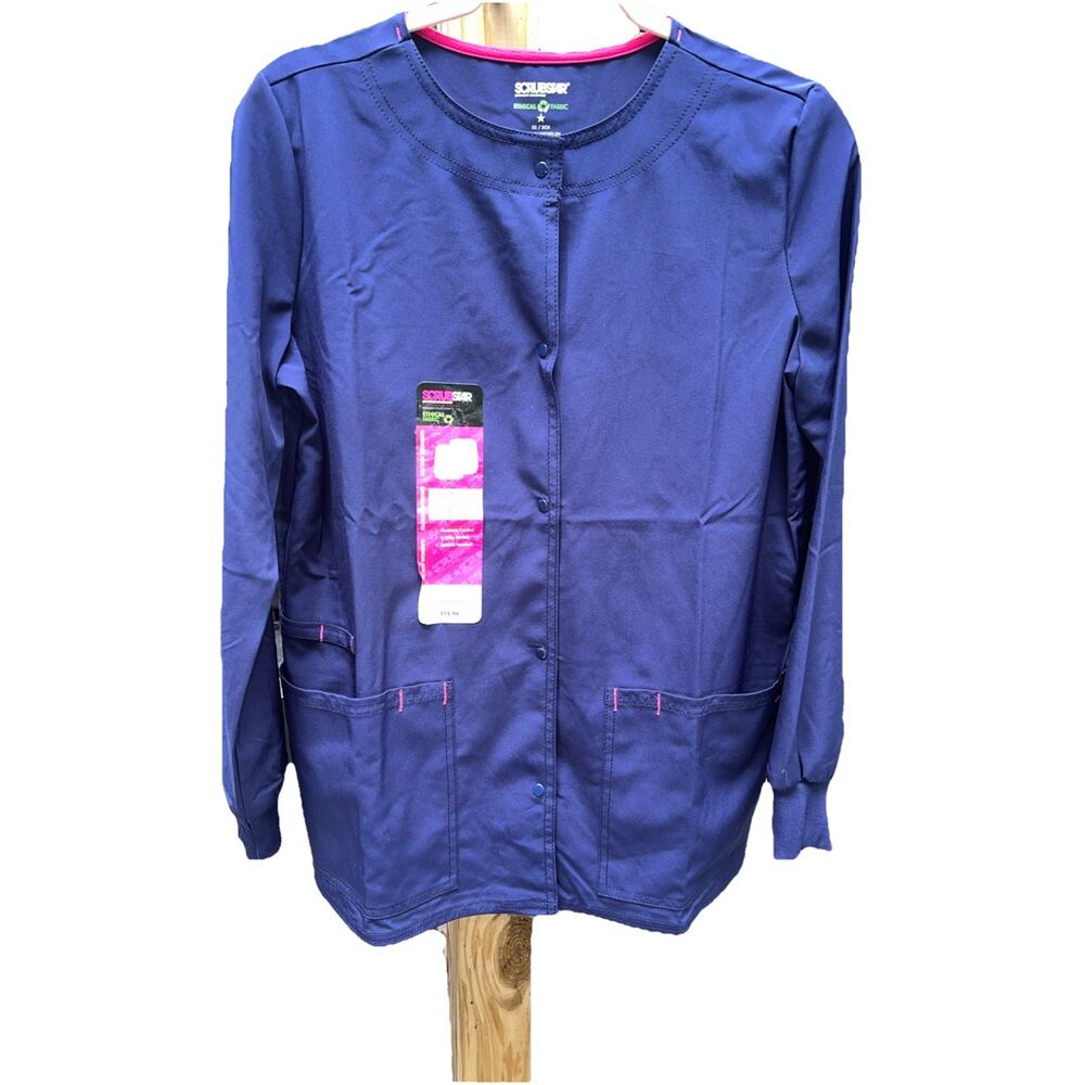 Scrubstar Women Fabric Stretch Snap Front Active Warm Up Jacket Navy Sz XS New